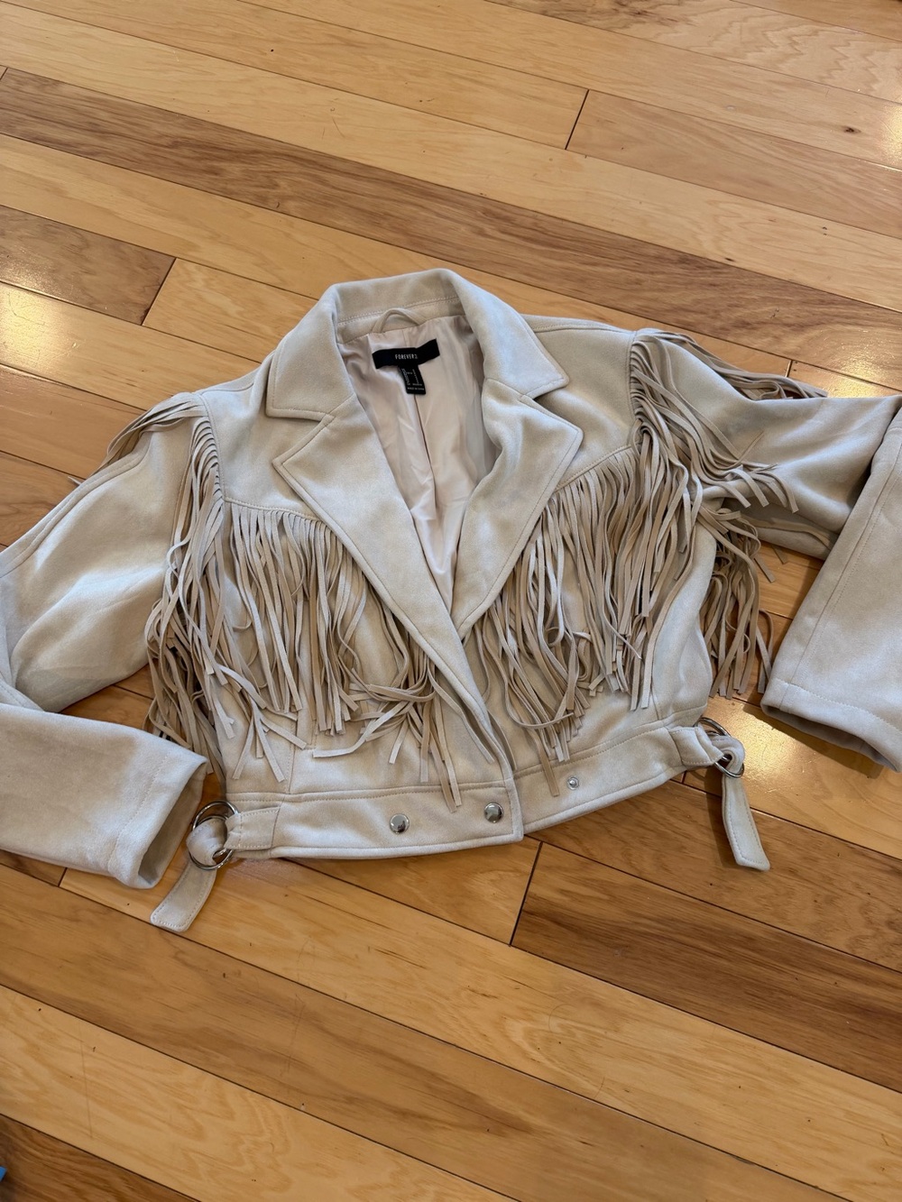 Forever 21 Faux Suede Fringe Cropped Western Jacket Small Tan Beige Boho